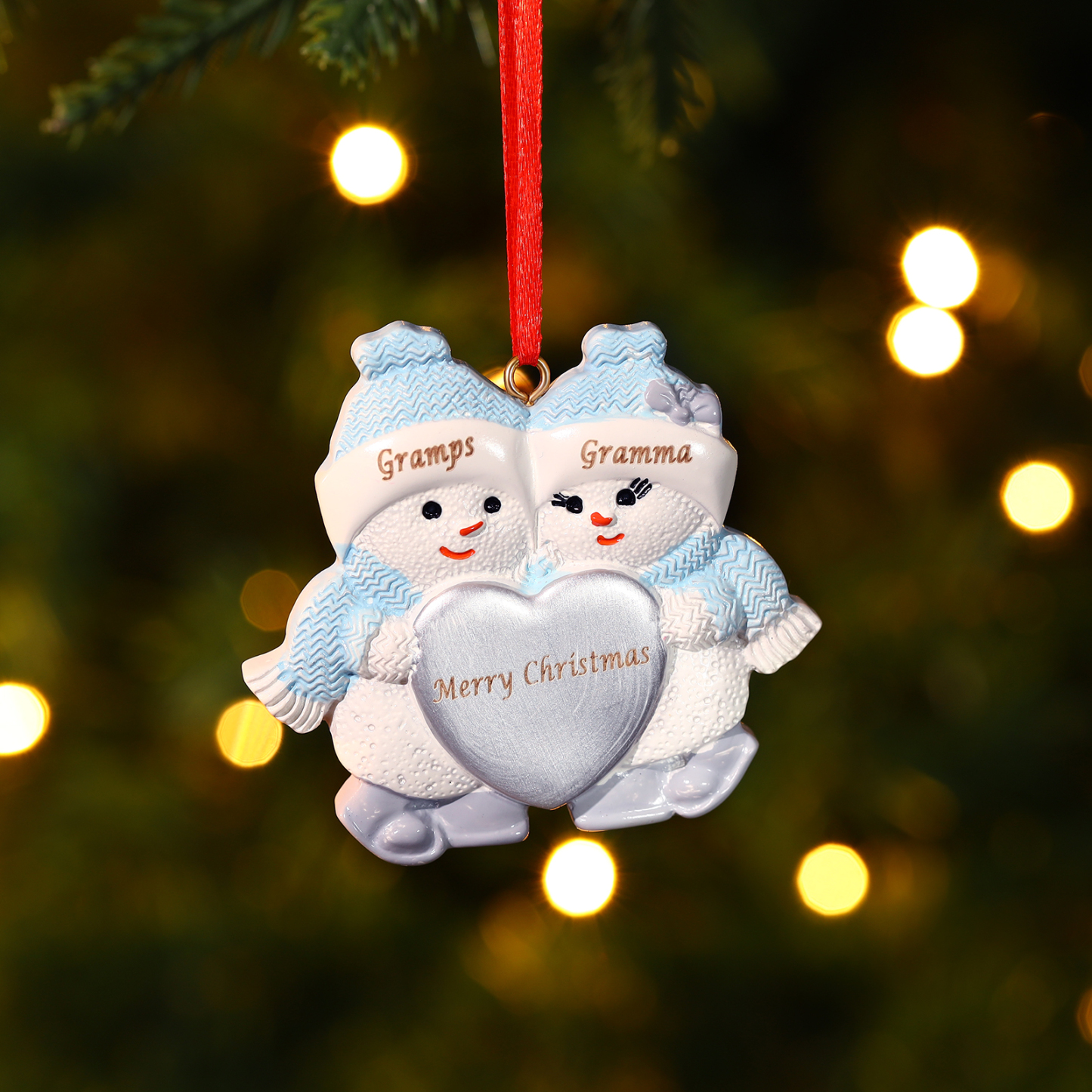 Decorazione Natalizia Personalizzato in Resina a Forma di Pupazzo di Neve - 2 Nomi e 1 Testo Personalizzati, Regalo di Natale per Famiglia | Jessemade