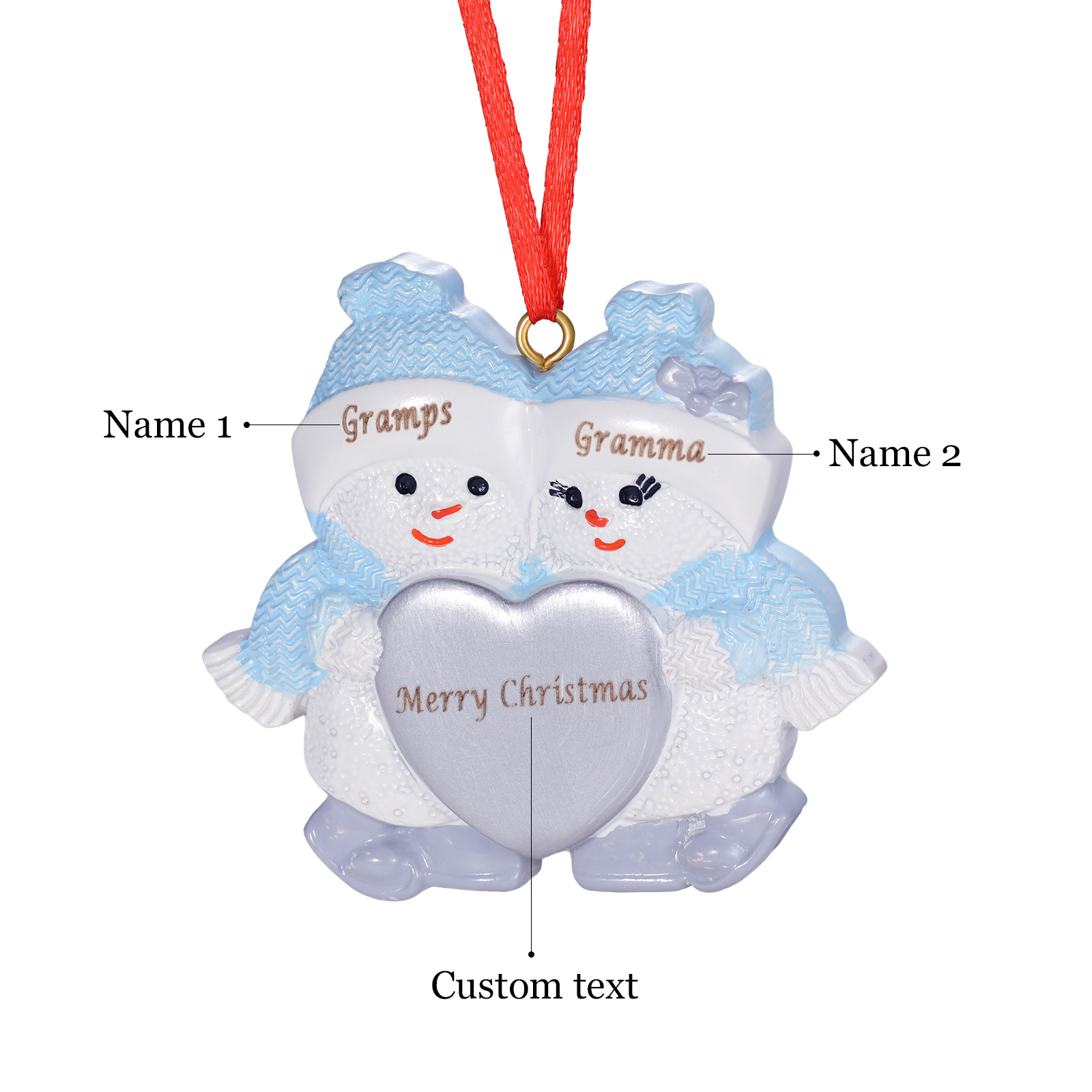 Decorazione Natalizia Personalizzato in Resina a Forma di Pupazzo di Neve - 2 Nomi e 1 Testo Personalizzati, Regalo di Natale per Famiglia | Jessemade