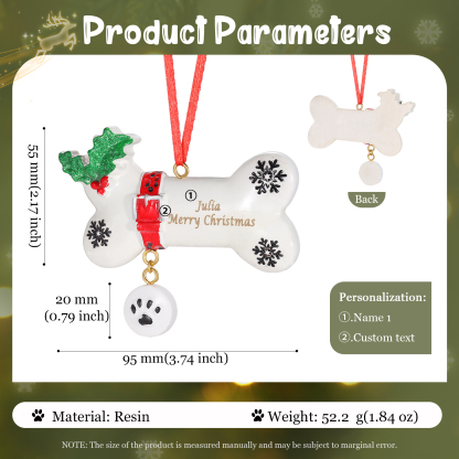 Decorazione Natalizia Personalizzato in Resina - Adorabile Forma di Osso con 1 Nome e Testo Personalizzati, Regalo per Famiglia | Jessemade