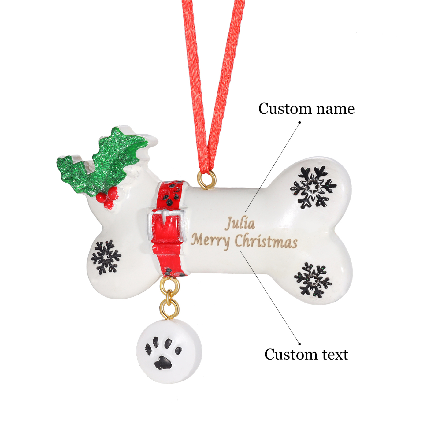 Decorazione Natalizia Personalizzato in Resina - Adorabile Forma di Osso con 1 Nome e Testo Personalizzati, Regalo per Famiglia | Jessemade