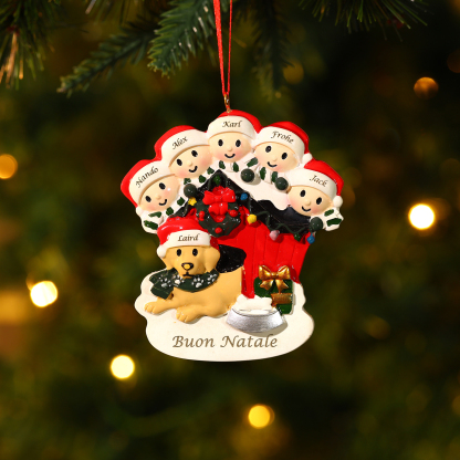 [Copy]Decorazione Natalizia Personalizzata in Resina - Casetta di Natale Rossa con Pupazzi di Neve e Cagnolino - 6 Nomi Personalizzati e 1 Testo - Regalo di Natale per Famiglia | Jessemade