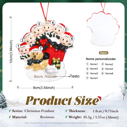 Decorazione Natalizia Personalizzata in Resina - Casetta di Natale Rossa con Pupazzi di Neve e Cagnolino - 7 Nomi Personalizzati e 1 Testo - Regalo di Natale per Famiglia | Jessemade