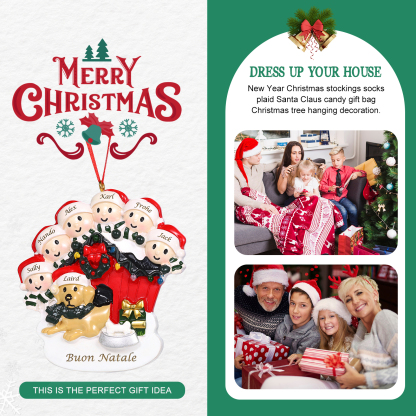 Decorazione Natalizia Personalizzata in Resina - Casetta di Natale Rossa con Pupazzi di Neve e Cagnolino - 7 Nomi Personalizzati e 1 Testo - Regalo di Natale per Famiglia | Jessemade