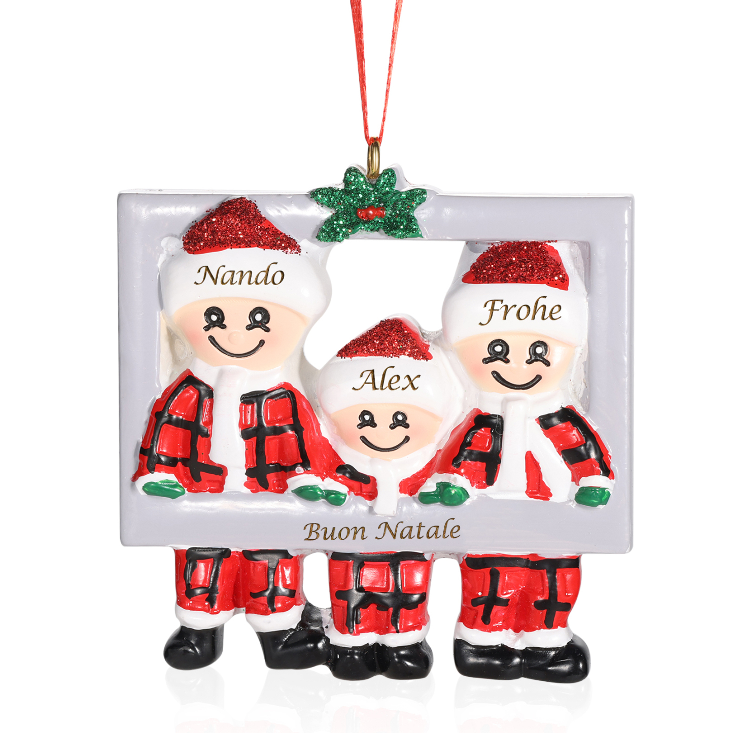 Ornamento Natalizio in Legno Personalizzato con 3 Nomi e 1 Testo - Regalo Perfetto per la Famiglia | Jessemade