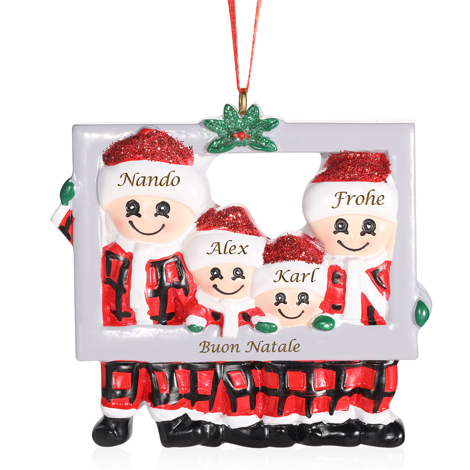 Ornamento Natalizio in Legno Personalizzato con 4 Nomi e 1 Testo - Regalo Perfetto per la Famiglia | Jessemade
