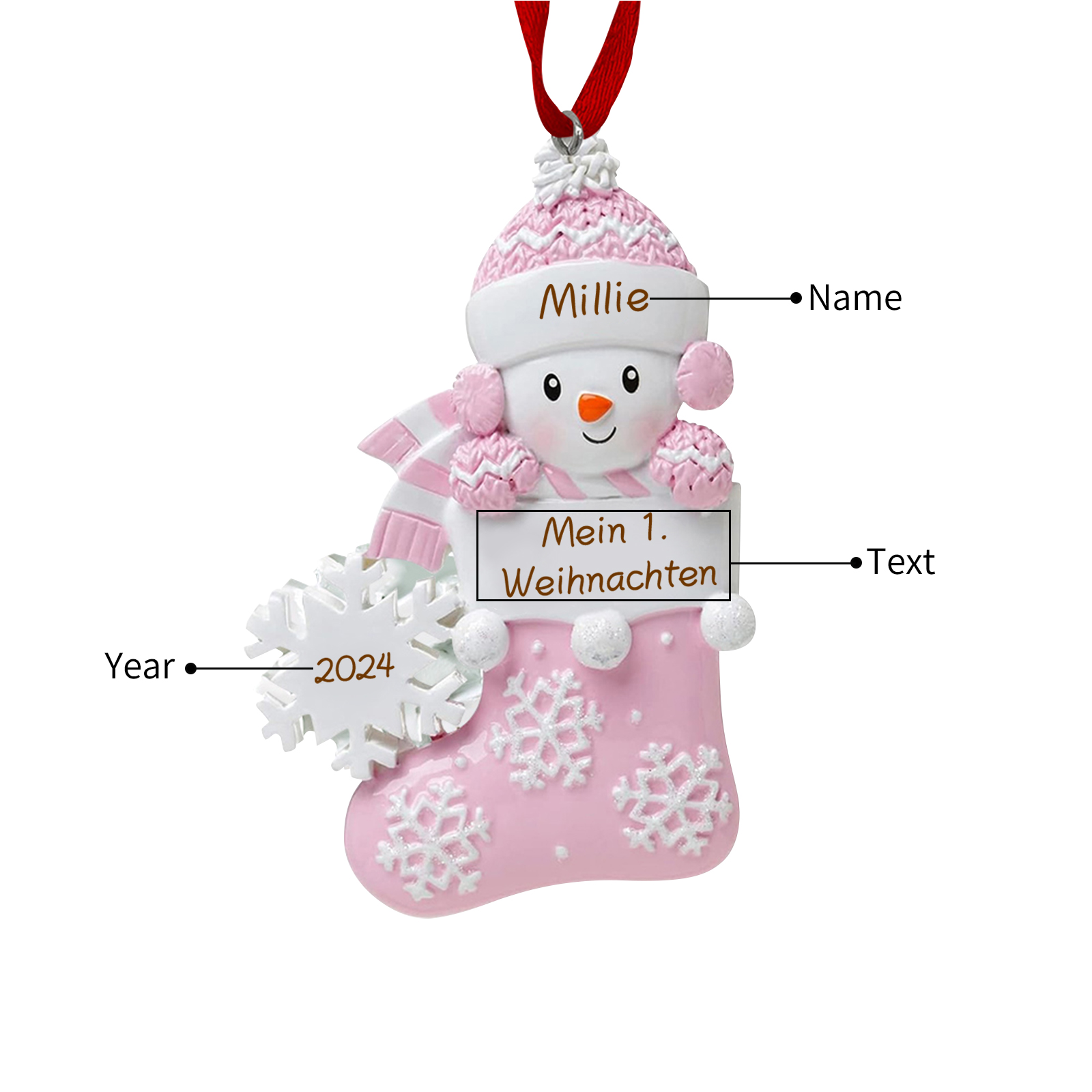 Personalized Baby’s First Christmas Snowman Stocking Ornament – Custom Name & Text & Year Resin Hanging Decoration Gift for Child | Jessemade