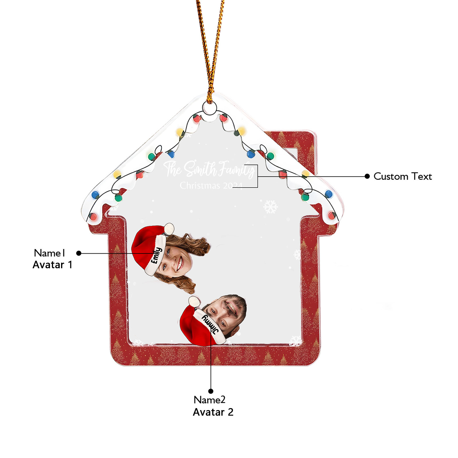 Personalised Christmas Family Ornament – Custom 2 Photos & 2 Names & 1 Text Christmas Gift for Family | Jessemade
