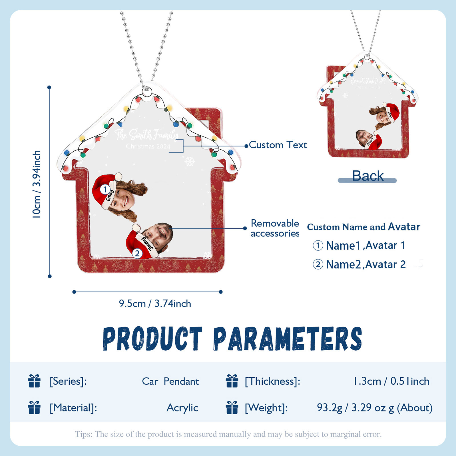 Personalised Christmas Family Ornament – Custom 2 Photos & 2 Names & 1 Text Christmas Gift for Family | Jessemade