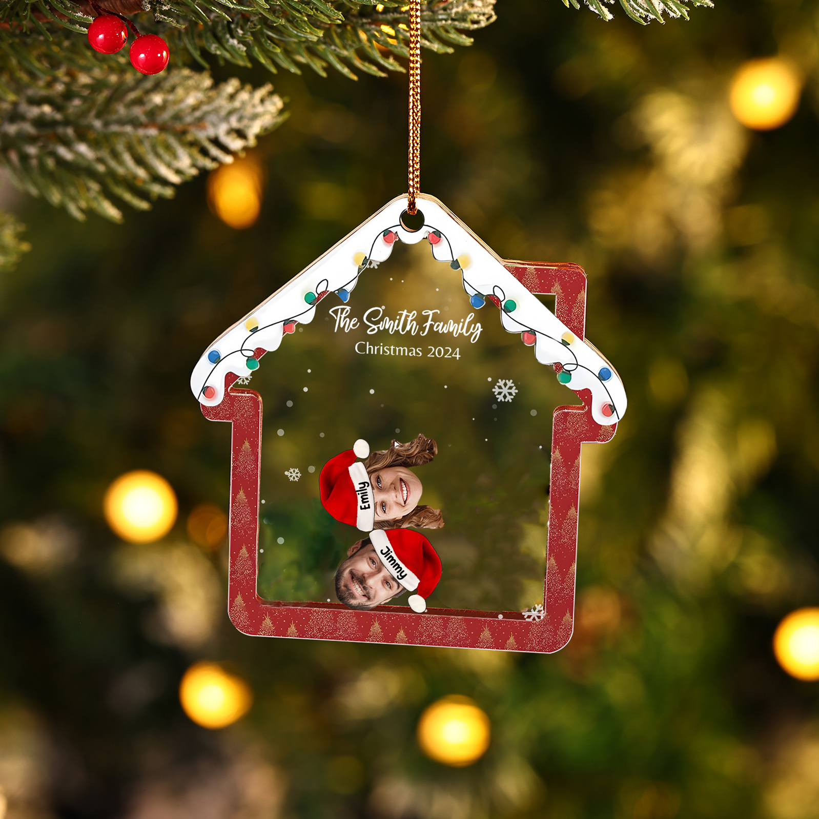 Ornamento natalizio per la famiglia personalizzato in acrilico con 2 f