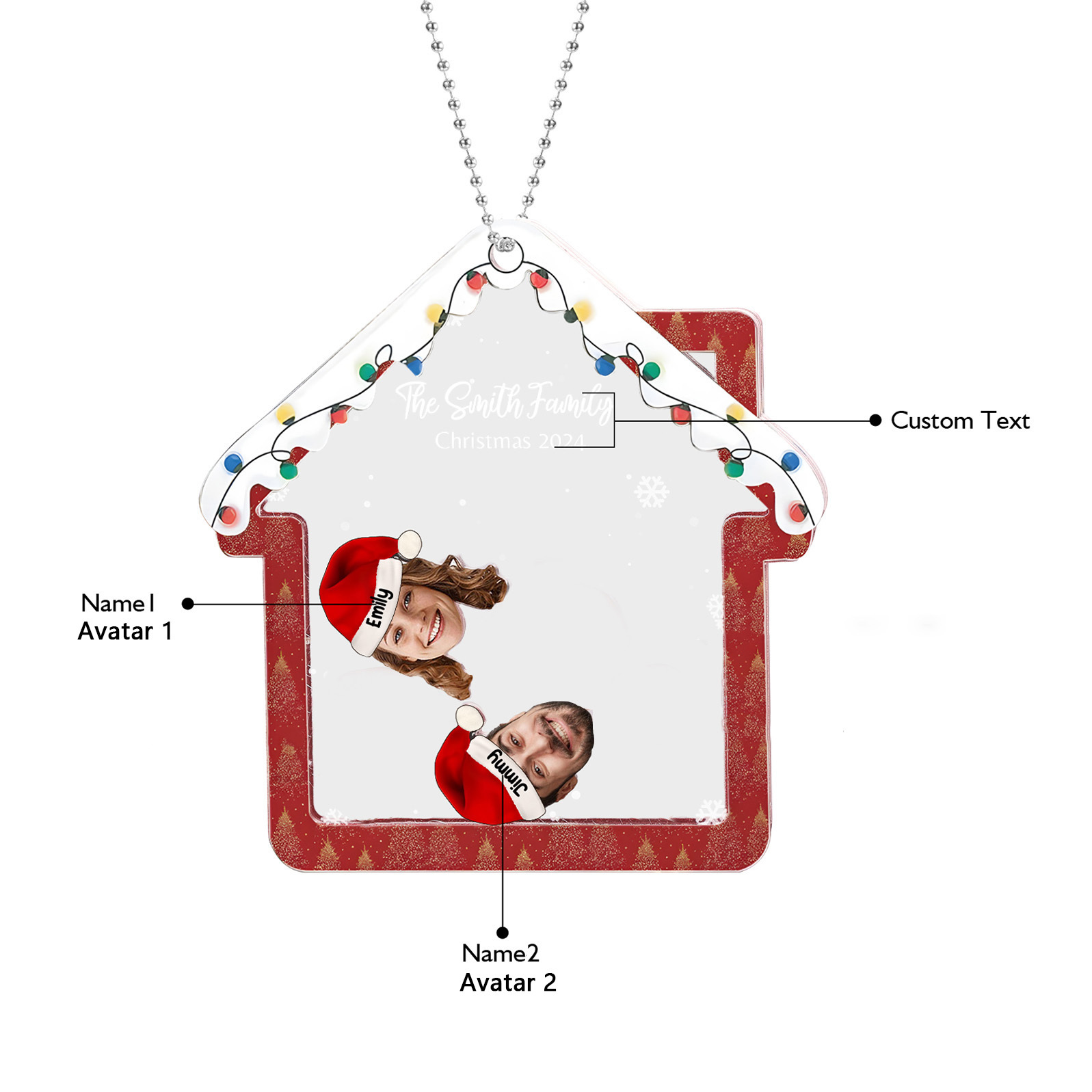 Personalised Christmas Family Ornament – Custom 2 Photos & 2 Names & 1 Text Christmas Gift for Family | Jessemade