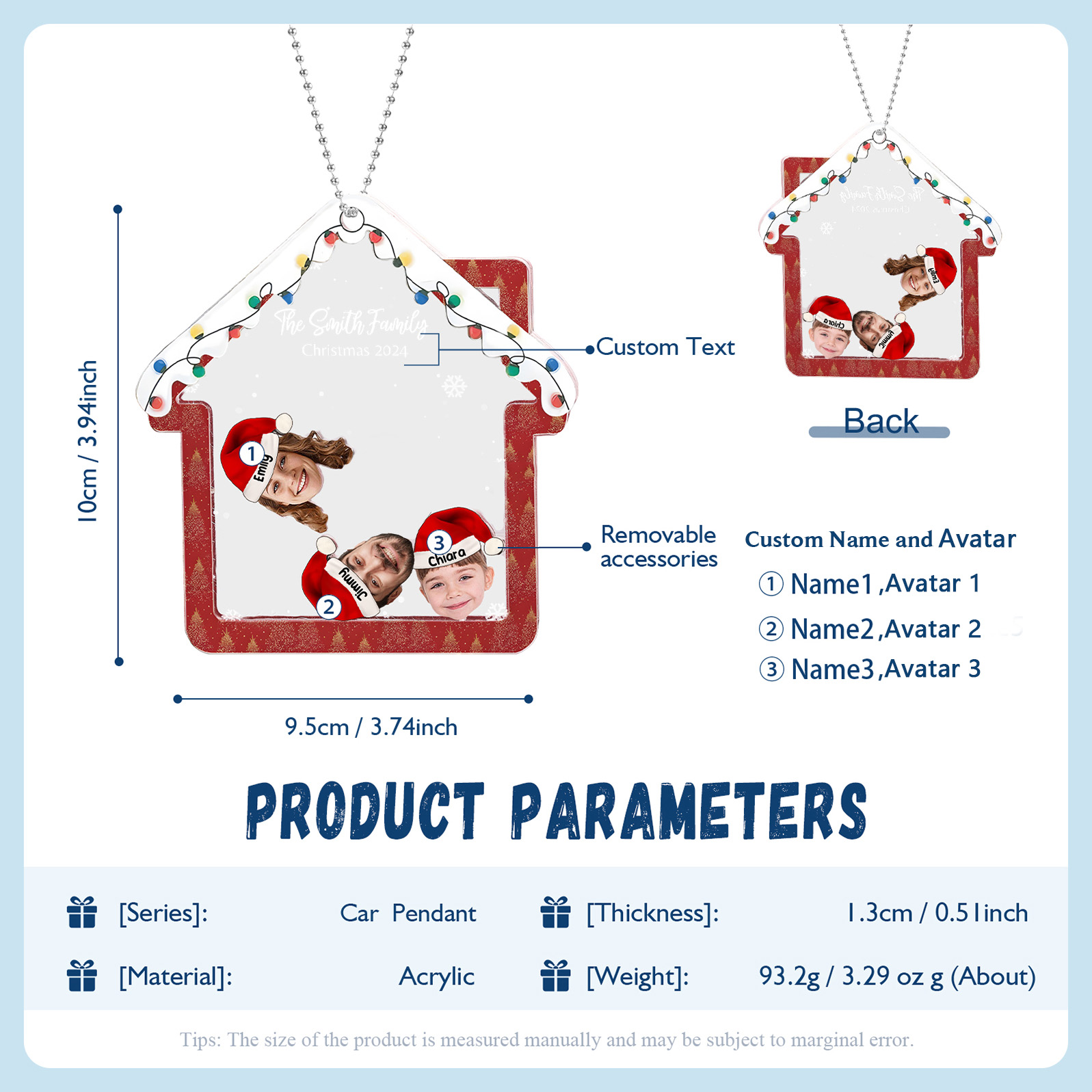 Personalised Christmas Family Ornament – Custom 3 Photos & 3 Names & 1 Text Christmas Gift for Family | Jessemade