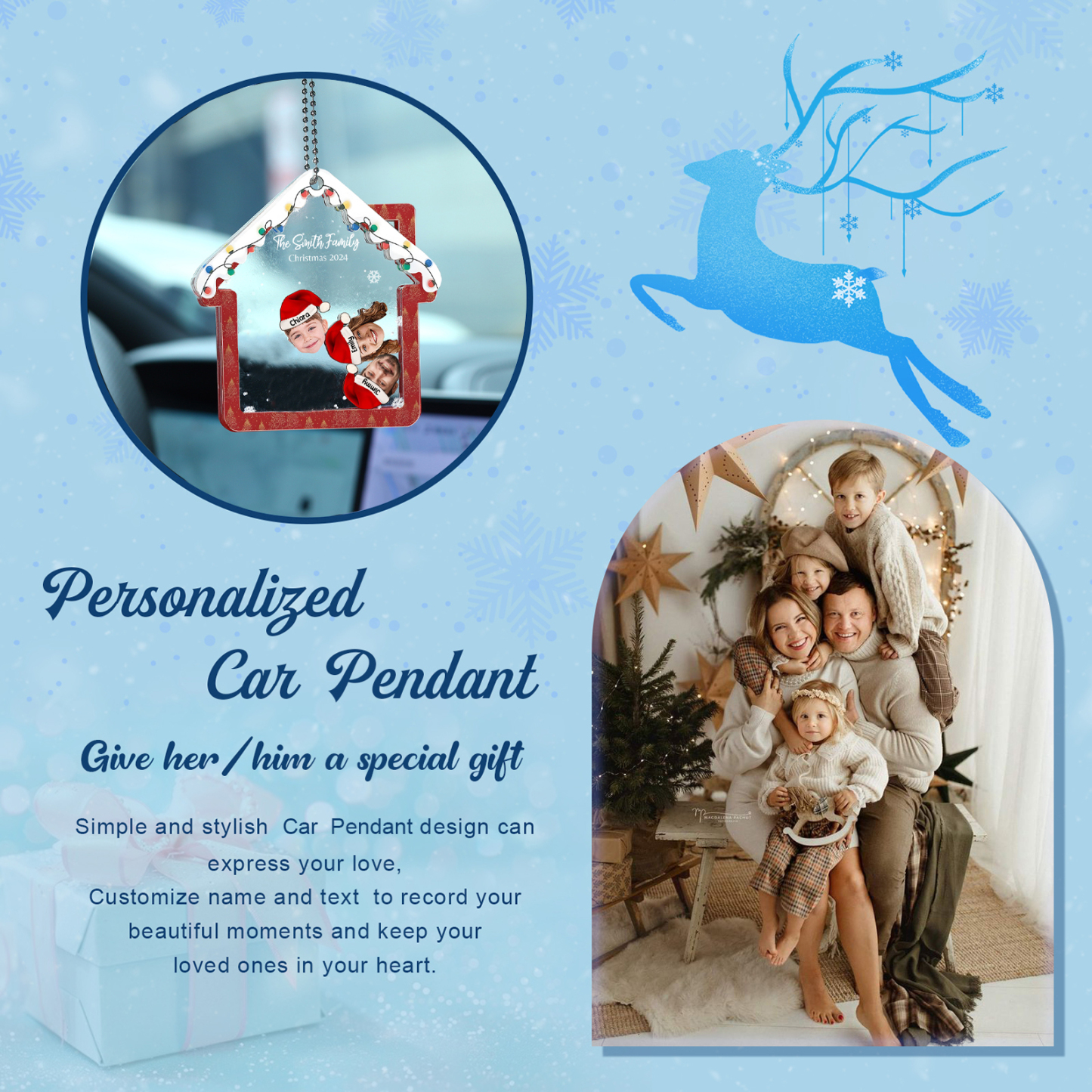 Personalised Christmas Family Ornament – Custom 3 Photos & 3 Names & 1 Text Christmas Gift for Family | Jessemade