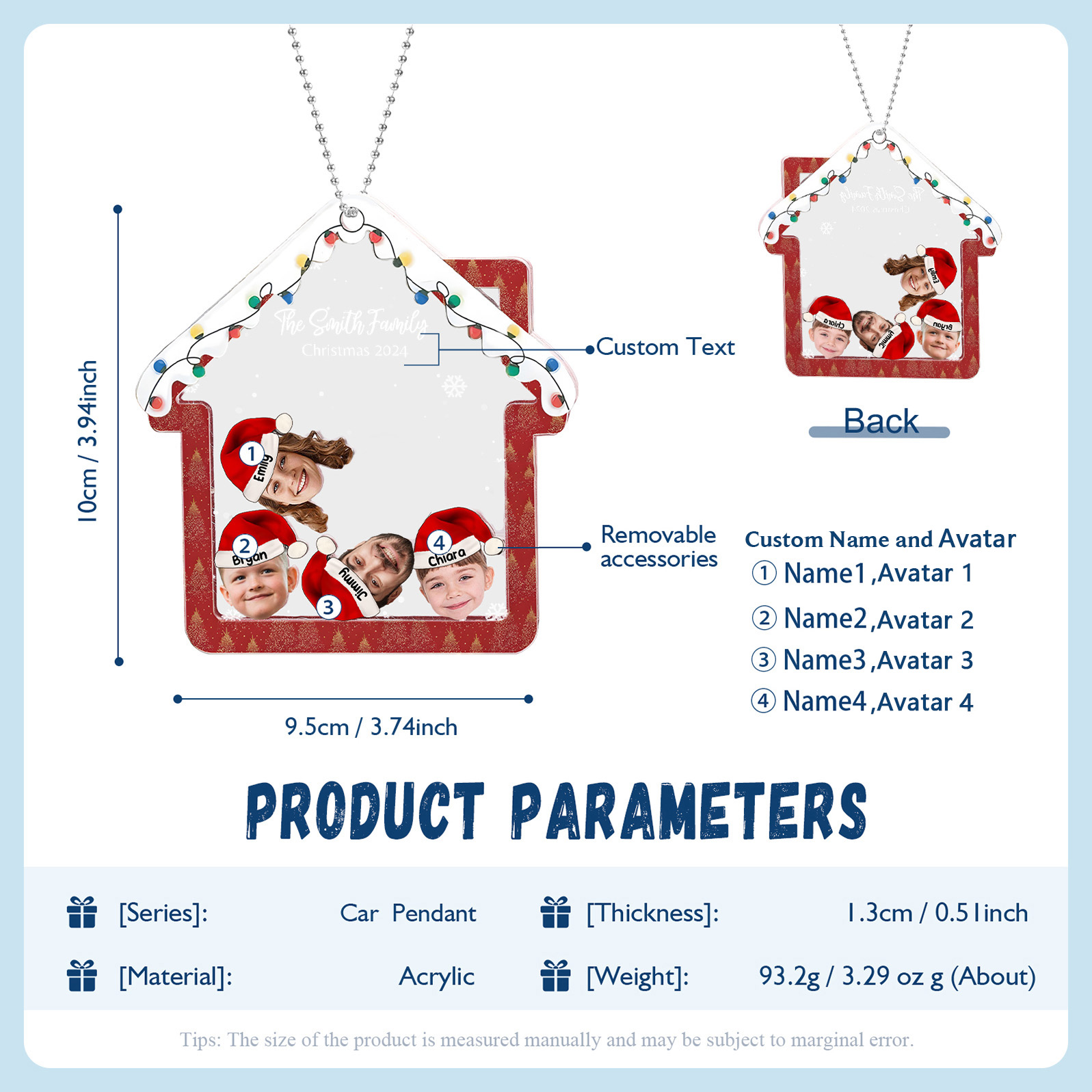 Personalised Christmas Family Ornament – Custom 4 Names & 4 Photos & 1 Text Christmas Gift for Family | Jessemade