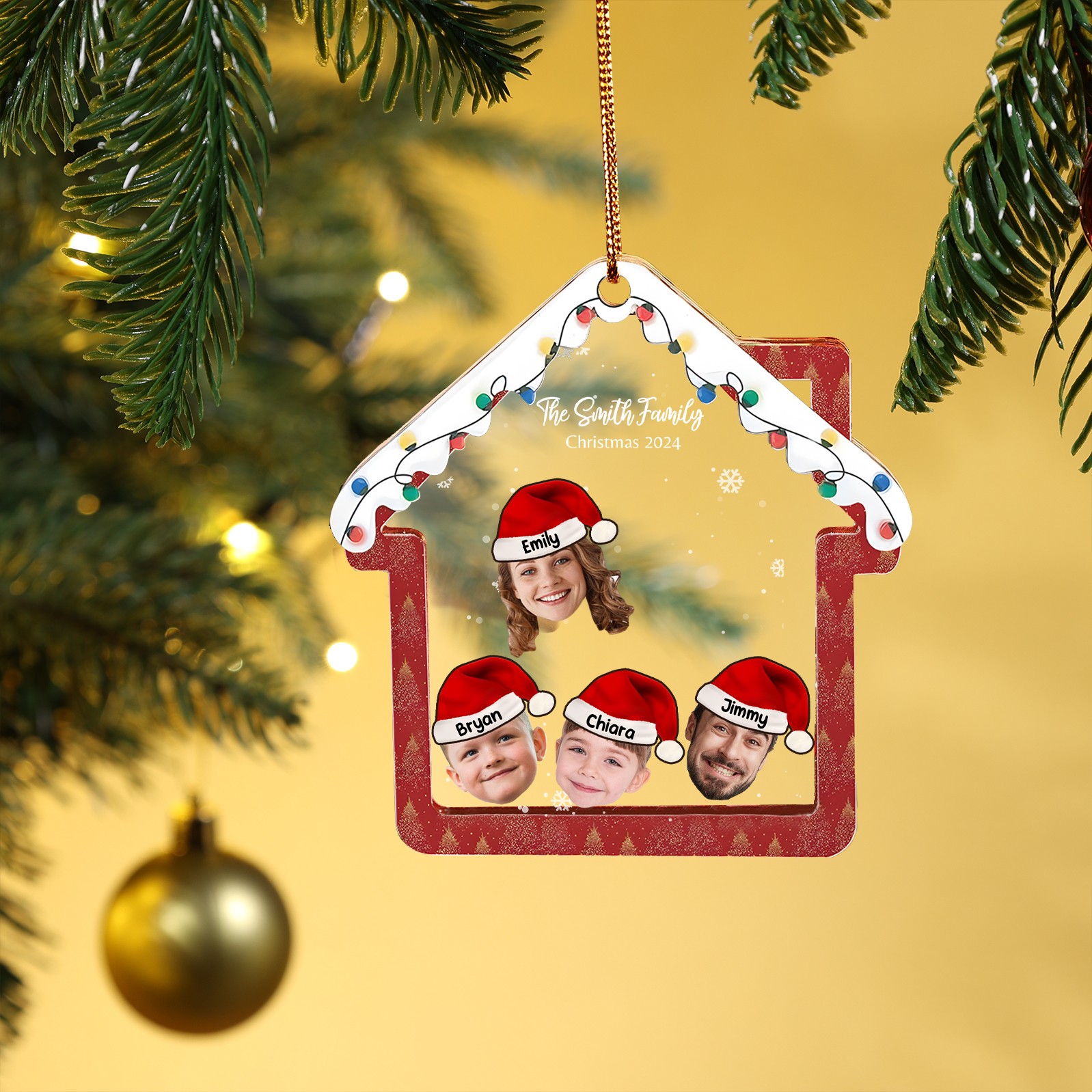 Personalised Christmas Family Ornament – Custom 4 Names & 4 Photos & 1 Text Christmas Gift for Family | Jessemade