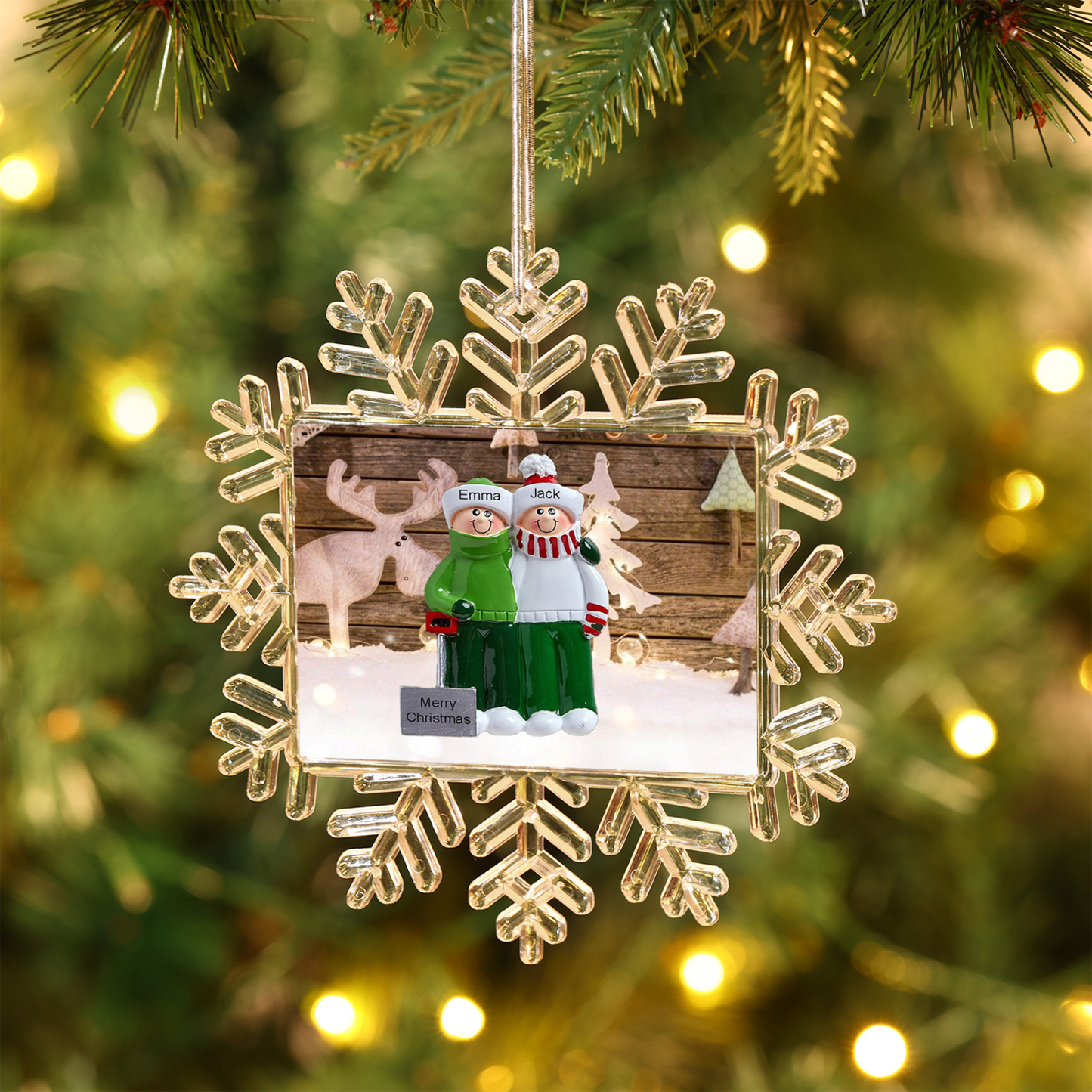 Ornamento Natalizio Personalizzato in Plastica a Forma di Fiocco di Neve - 2 Nomi e Testo Personalizzati, Regalo di Natale per Famiglia | Jessemade