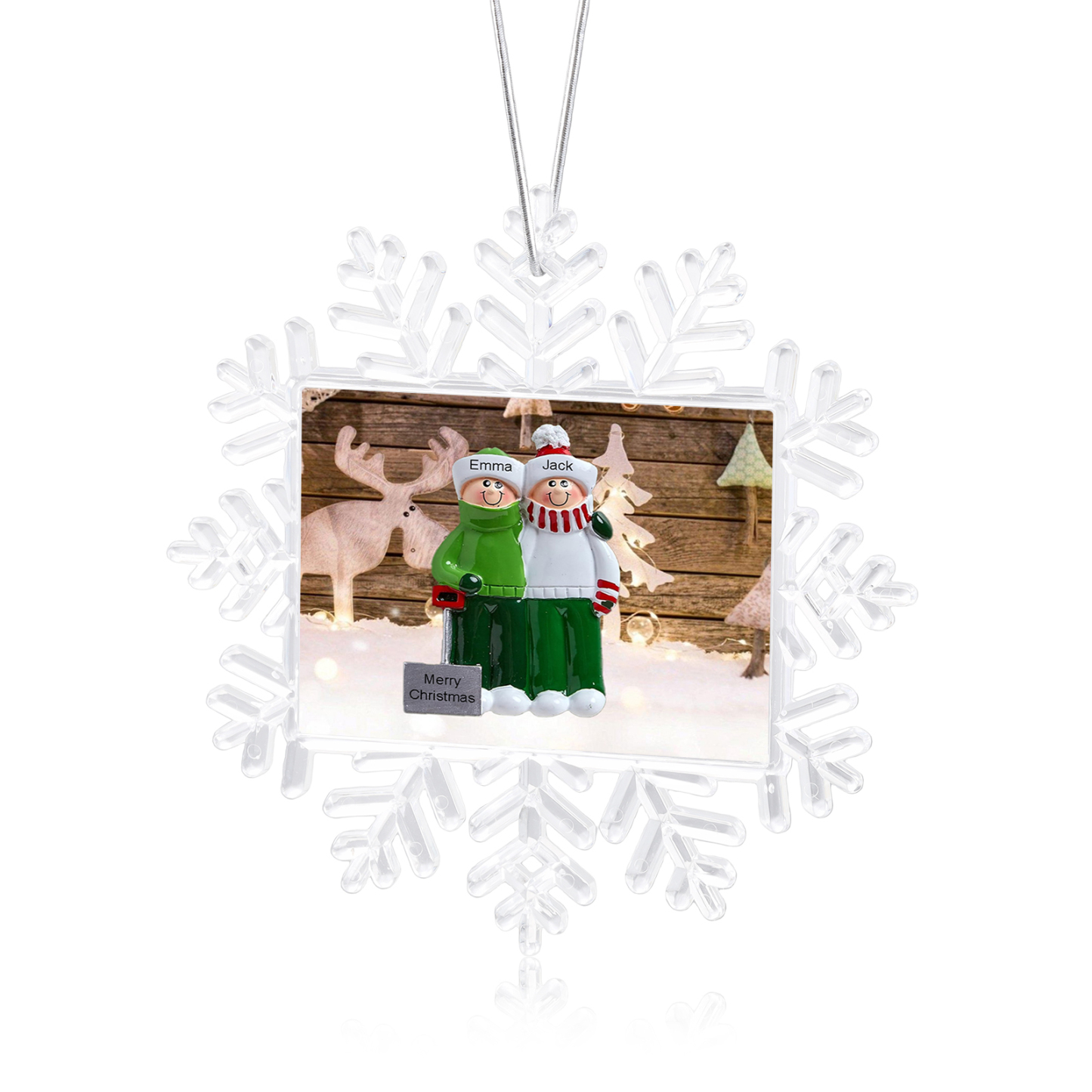 Ornamento Natalizio Personalizzato in Plastica a Forma di Fiocco di Neve - 2 Nomi e Testo Personalizzati, Regalo di Natale per Famiglia | Jessemade