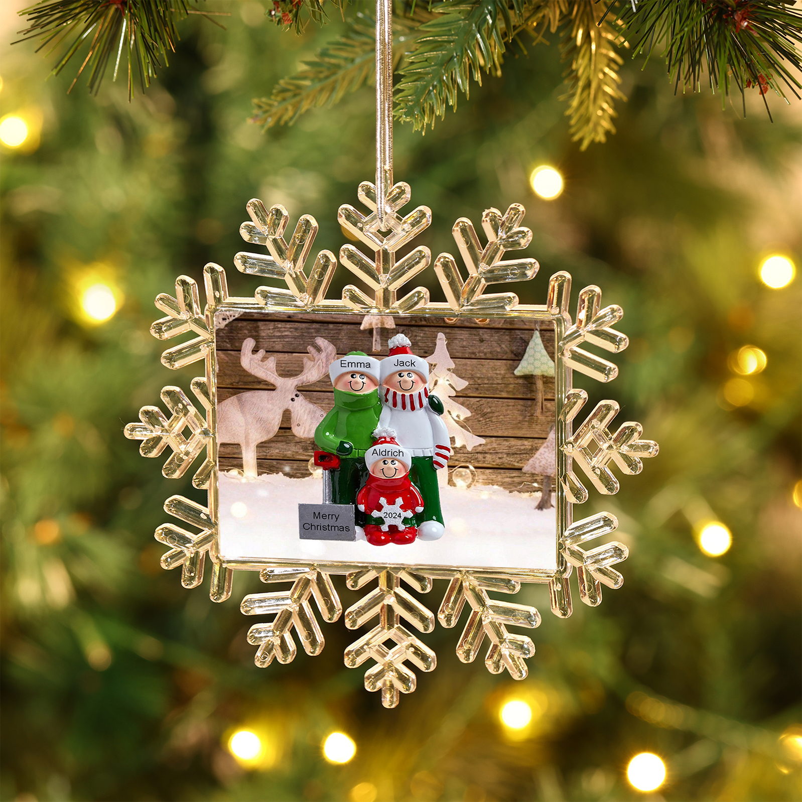 Ornamento Natalizio Personalizzato in Plastica a Forma di Fiocco di Neve - 3 Nomi e Testo Personalizzati, Regalo di Natale per Famiglia | Jessemade