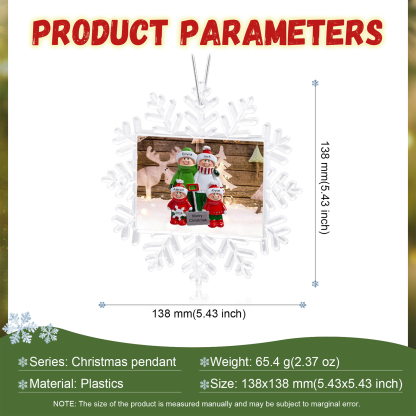 Ornamento Natalizio Personalizzato in Plastica a Forma di Fiocco di Neve - 4 Nomi e Testo Personalizzati, Regalo di Natale per Famiglia | Jessemade