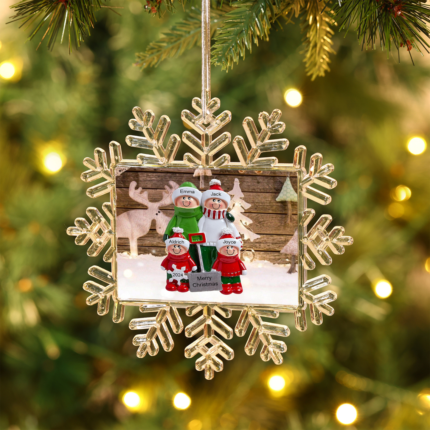 Ornamento Natalizio Personalizzato in Plastica a Forma di Fiocco di Neve - 4 Nomi e Testo Personalizzati, Regalo di Natale per Famiglia | Jessemade