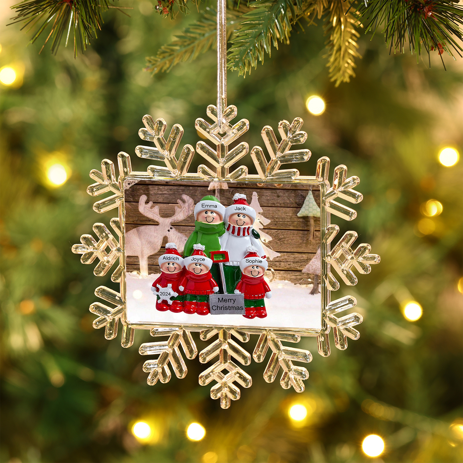Ornamento Natalizio Personalizzato in Plastica a Forma di Fiocco di Neve - 5 Nomi e Testo Personalizzati, Regalo di Natale per Famiglia | Jessemade