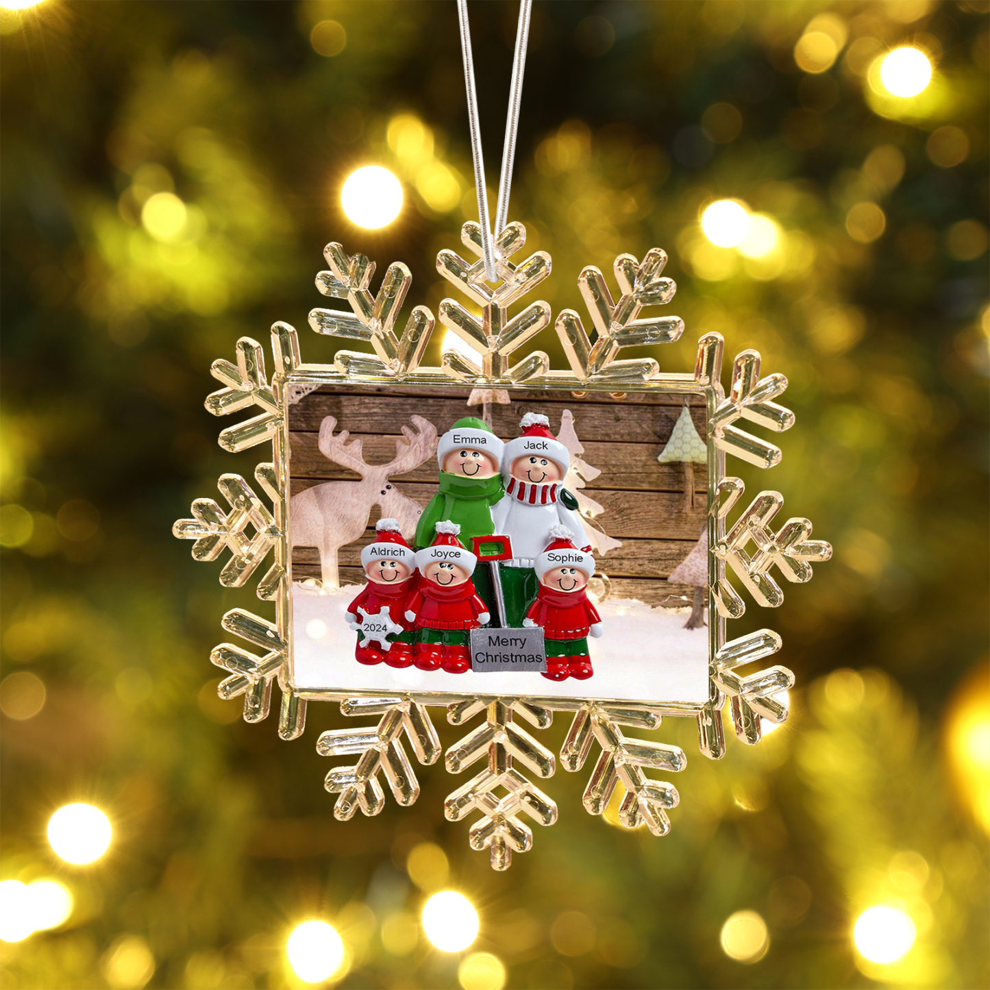 Ornamento Natalizio Personalizzato in Plastica a Forma di Fiocco di Neve - 5 Nomi e Testo Personalizzati, Regalo di Natale per Famiglia | Jessemade