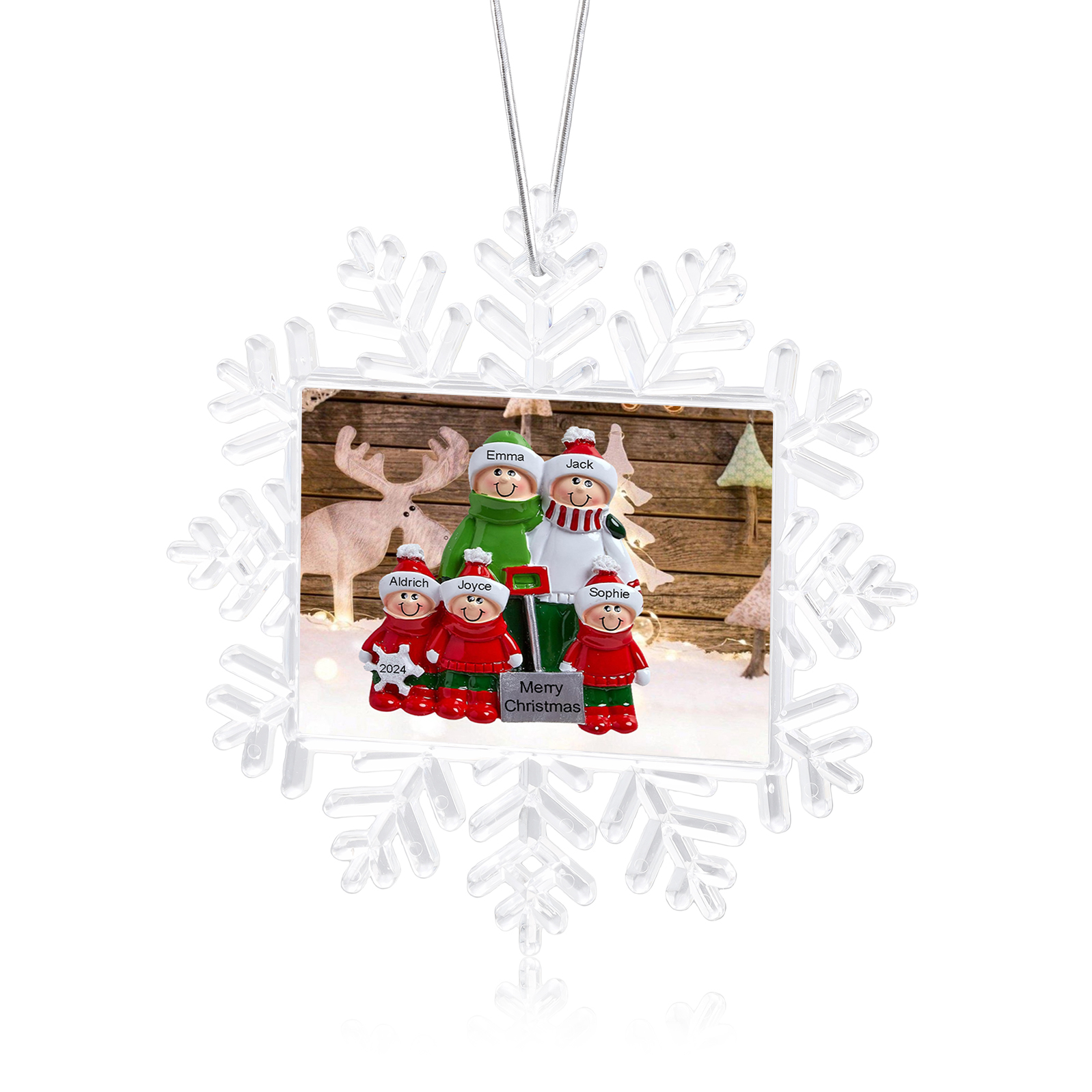 Ornamento Natalizio Personalizzato in Plastica a Forma di Fiocco di Neve - 5 Nomi e Testo Personalizzati, Regalo di Natale per Famiglia | Jessemade