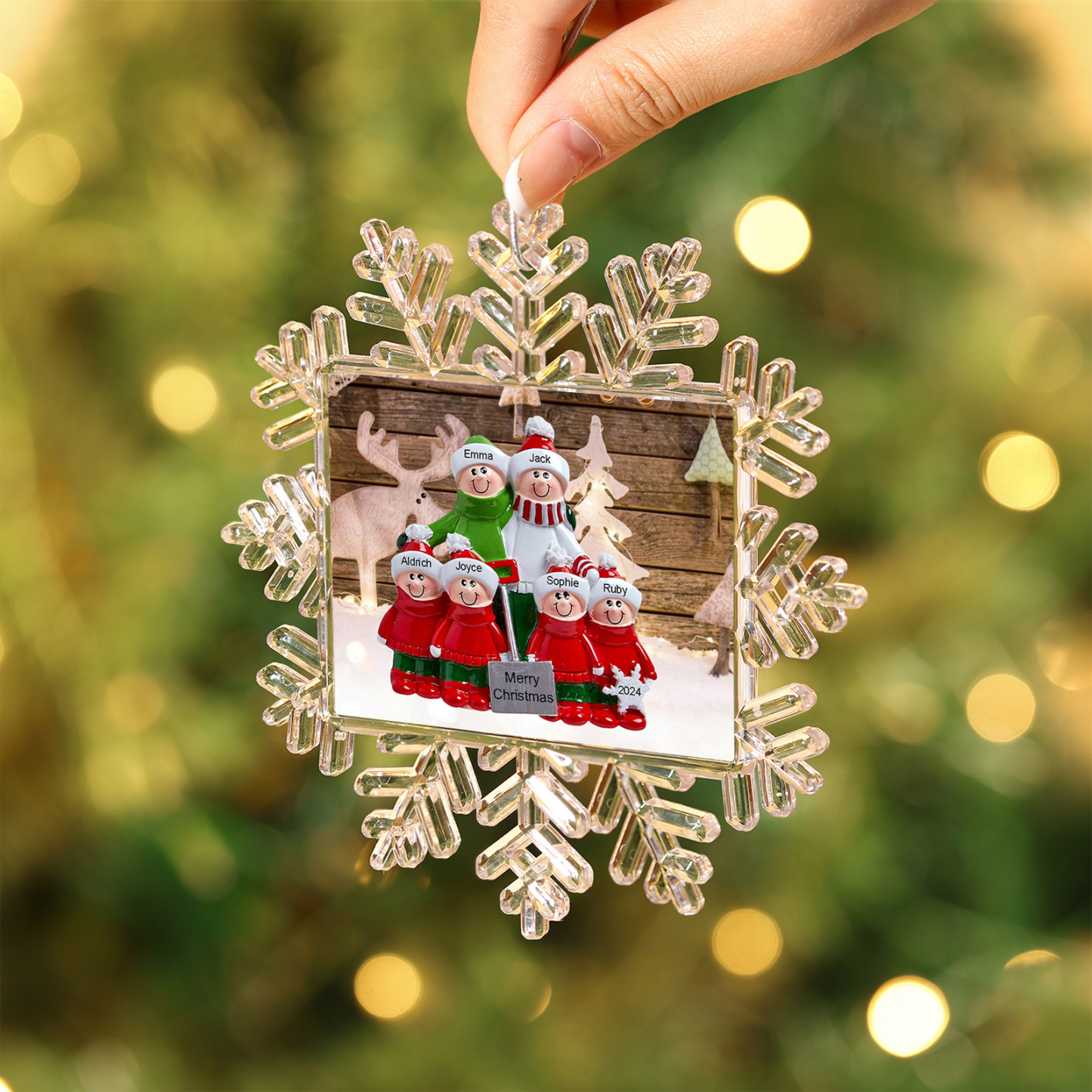 Ornamento Natalizio Personalizzato in Plastica a Forma di Fiocco di Neve - 6 Nomi e Testo Personalizzati, Regalo di Natale per Famiglia | Jessemade