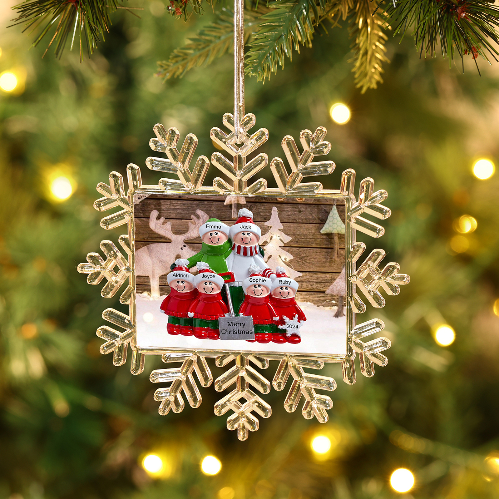 Ornamento Natalizio Personalizzato in Plastica a Forma di Fiocco di Neve - 6 Nomi e Testo Personalizzati, Regalo di Natale per Famiglia | Jessemade