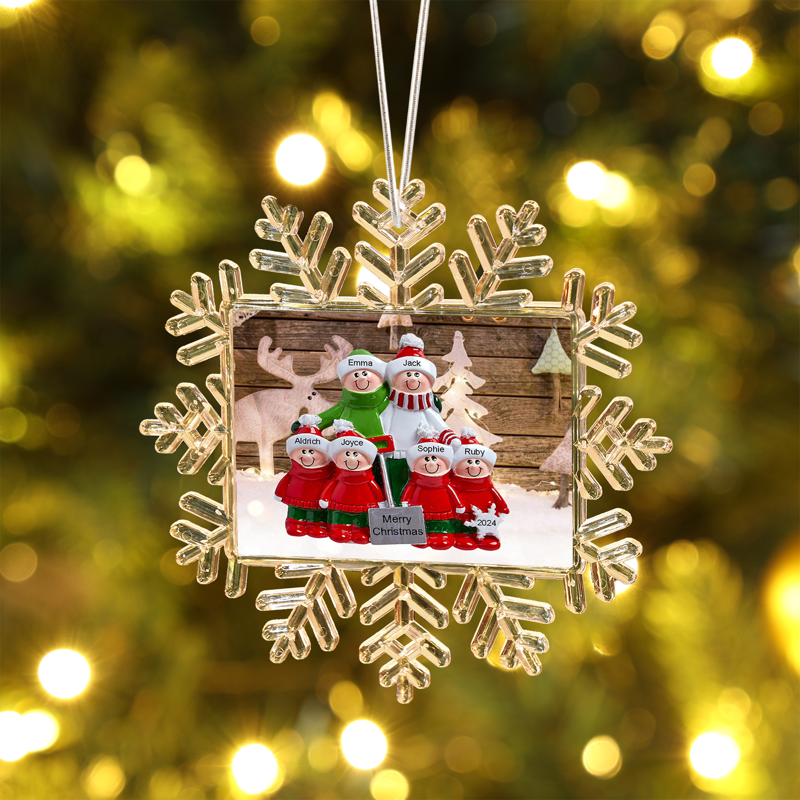 Ornamento Natalizio Personalizzato in Plastica a Forma di Fiocco di Neve - 6 Nomi e Testo Personalizzati, Regalo di Natale per Famiglia | Jessemade