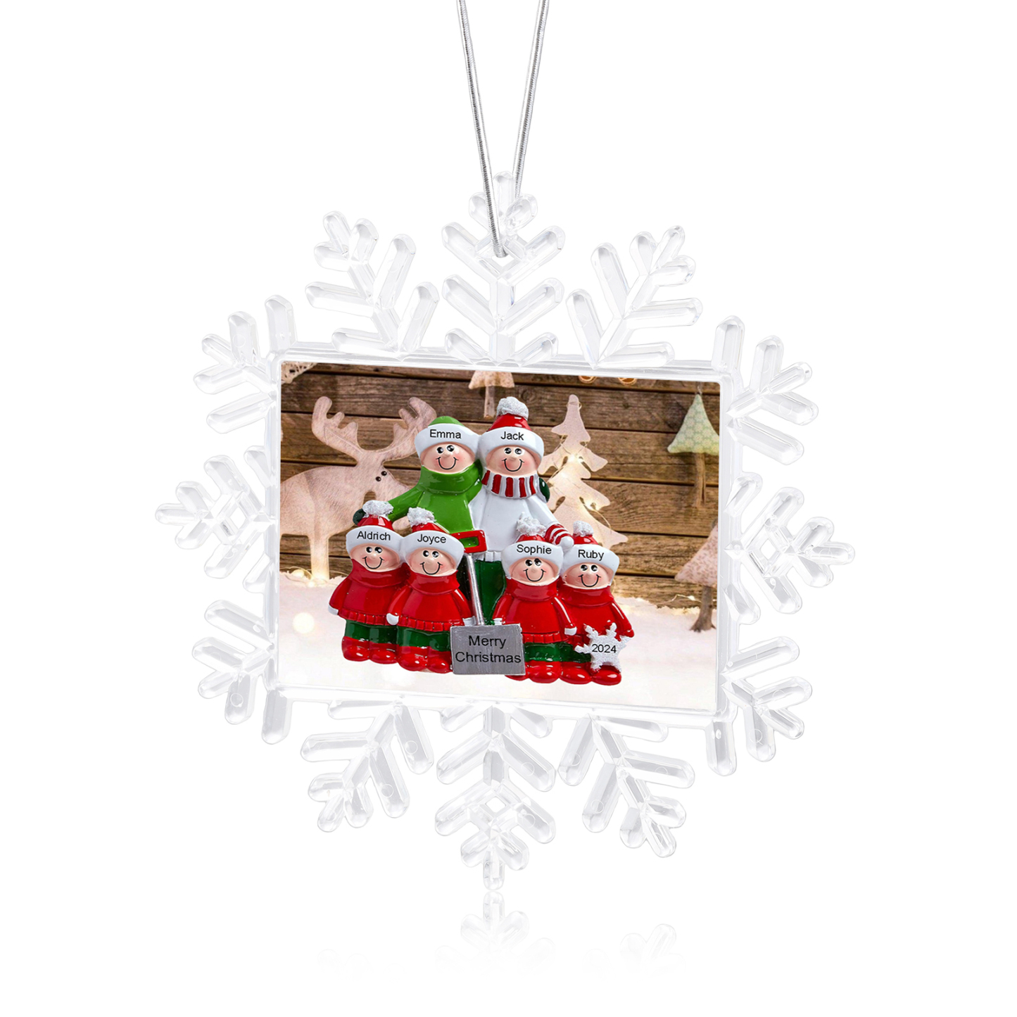 Ornamento Natalizio Personalizzato in Plastica a Forma di Fiocco di Neve - 6 Nomi e Testo Personalizzati, Regalo di Natale per Famiglia | Jessemade