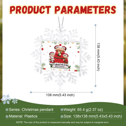 Ornamento Natalizio Personalizzato in Plastica a Forma di Fiocco di Neve e Figura Familiare - 4 Nomi e Testo Personalizzati, Regalo di Natale per Famiglia | Jessemade