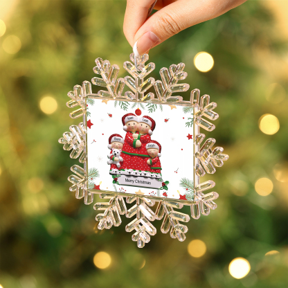 Ornamento Natalizio Personalizzato in Plastica a Forma di Fiocco di Neve e Figura Familiare - 4 Nomi e Testo Personalizzati, Regalo di Natale per Famiglia | Jessemade
