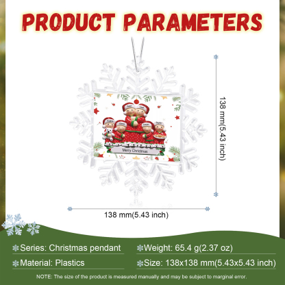 Ornamento Natalizio Personalizzato in Plastica a Forma di Fiocco di Neve e Figura Familiare - 6 Nomi e Testo Personalizzati, Regalo di Natale per Famiglia | Jessemade