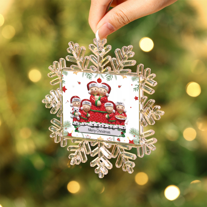 Ornamento Natalizio Personalizzato in Plastica a Forma di Fiocco di Neve e Figura Familiare - 6 Nomi e Testo Personalizzati, Regalo di Natale per Famiglia | Jessemade