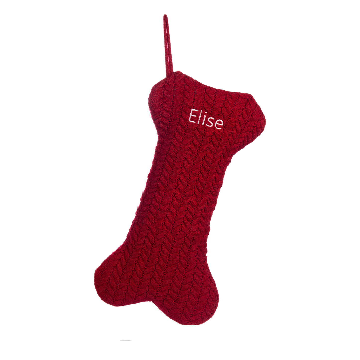 Decorazione Natalizia Personalizzata - Calza di Natale in Tessuto Lavorato a Maglia, Forma di Osso, 3 Colori - Personalizzabile con 1 Nome - Regalo di Natale per Famiglia | Jessemade