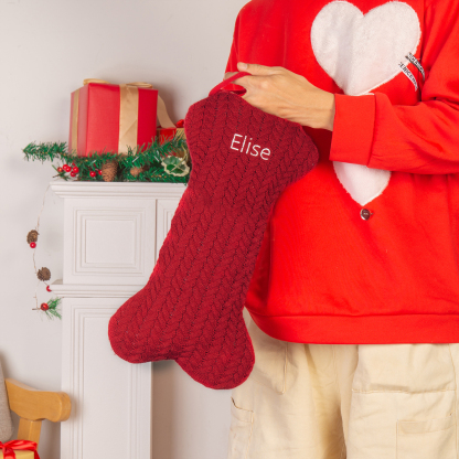 Decorazione Natalizia Personalizzata - Calza di Natale in Tessuto Lavorato a Maglia, Forma di Osso, 3 Colori - Personalizzabile con 1 Nome - Regalo di Natale per Famiglia | Jessemade