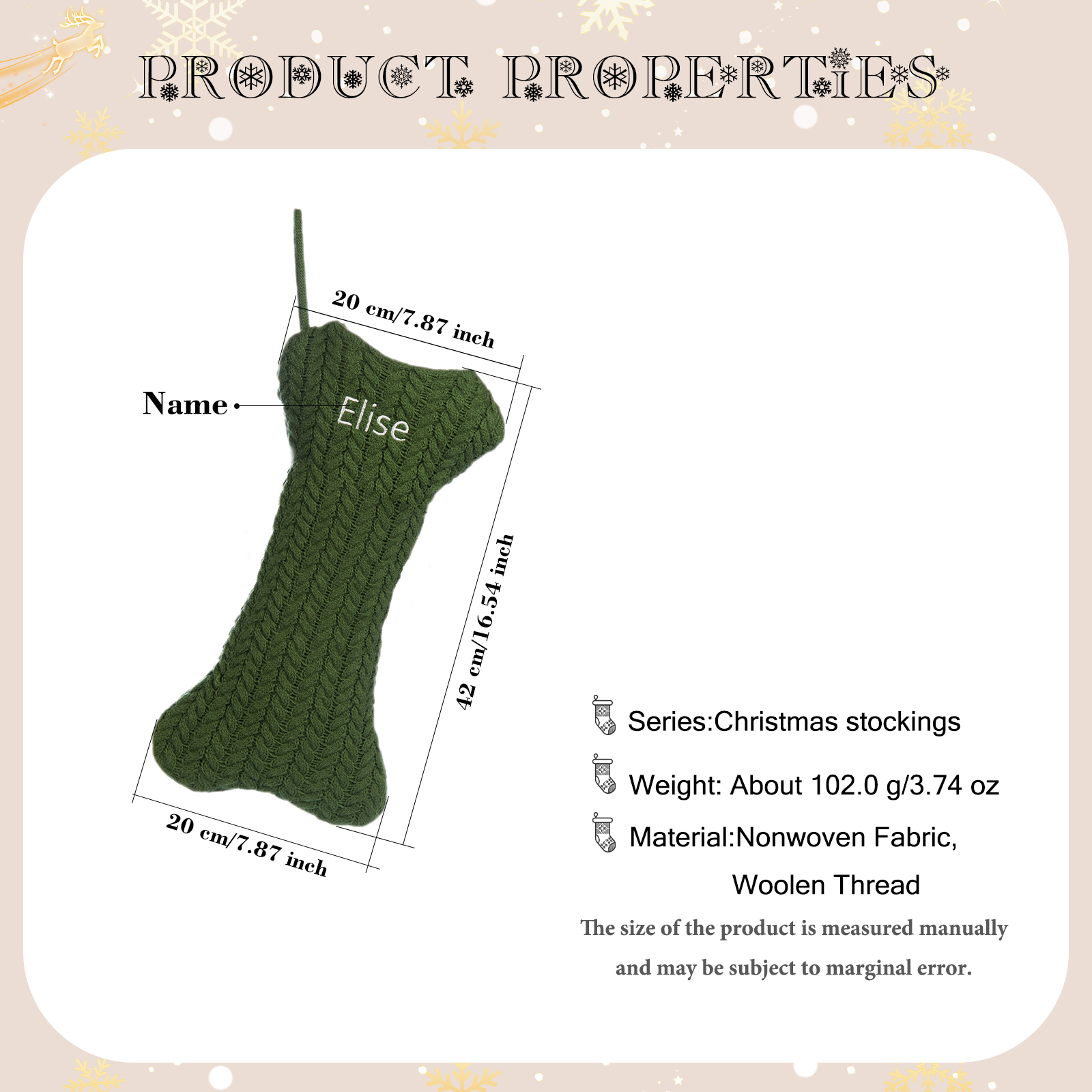Decorazione Natalizia Personalizzata - Calza di Natale in Tessuto Lavorato a Maglia, Forma di Osso, 3 Colori - Personalizzabile con 1 Nome - Regalo di Natale per Famiglia | Jessemade
