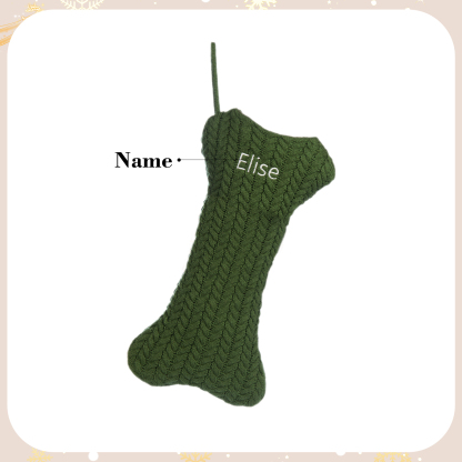 Decorazione Natalizia Personalizzata - Calza di Natale in Tessuto Lavorato a Maglia, Forma di Osso, 3 Colori - Personalizzabile con 1 Nome - Regalo di Natale per Famiglia | Jessemade