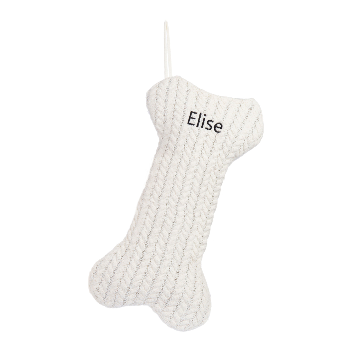 Decorazione Natalizia Personalizzata - Calza di Natale in Tessuto Lavorato a Maglia, Forma di Osso, 3 Colori - Personalizzabile con 1 Nome - Regalo di Natale per Famiglia | Jessemade