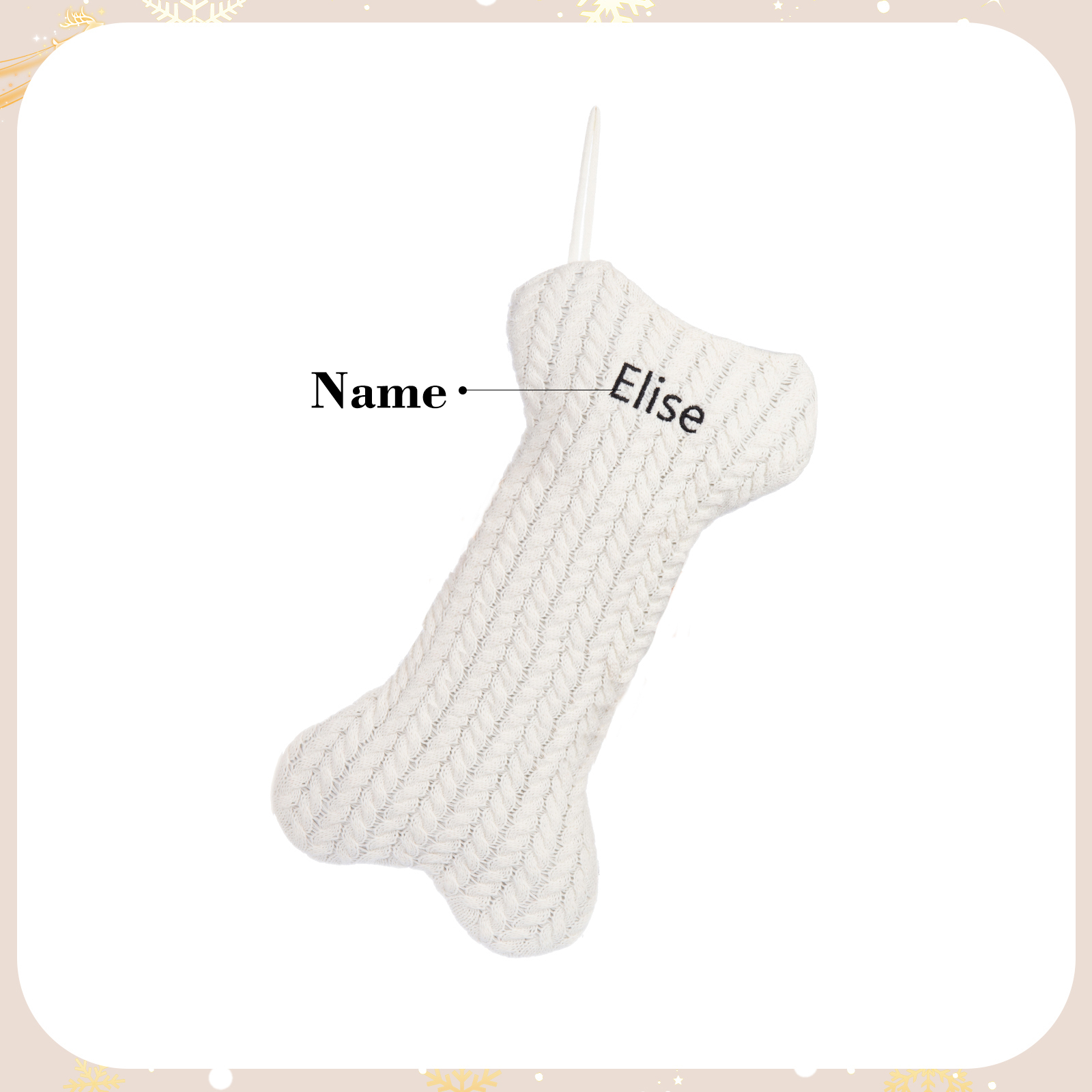 Decorazione Natalizia Personalizzata - Calza di Natale in Tessuto Lavorato a Maglia, Forma di Osso, 3 Colori - Personalizzabile con 1 Nome - Regalo di Natale per Famiglia | Jessemade