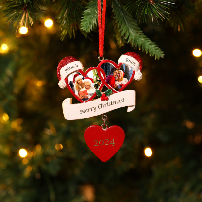 Decorazione Natalizia a Forma di Cuore Personalizzata - 2 Nomi, 2 Foto, Testo e Data - Regalo di Natale Famiglie/Coppie | Jessemade
