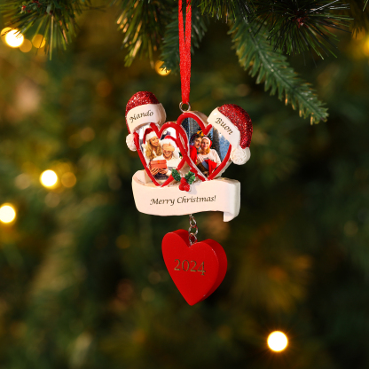 Decorazione Natalizia a Forma di Cuore Personalizzata - 2 Nomi, 2 Foto, Testo e Data - Regalo di Natale Famiglie/Coppie | Jessemade