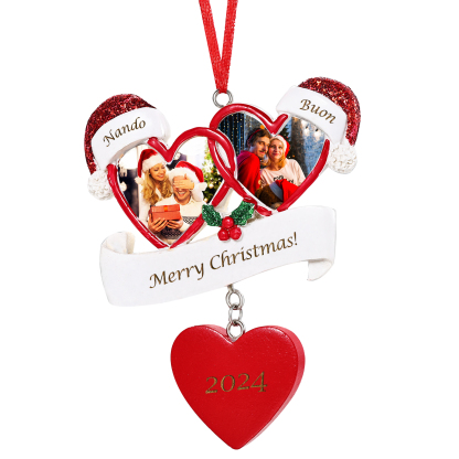 Decorazione Natalizia a Forma di Cuore Personalizzata - 2 Nomi, 2 Foto, Testo e Data - Regalo di Natale Famiglie/Coppie | Jessemade