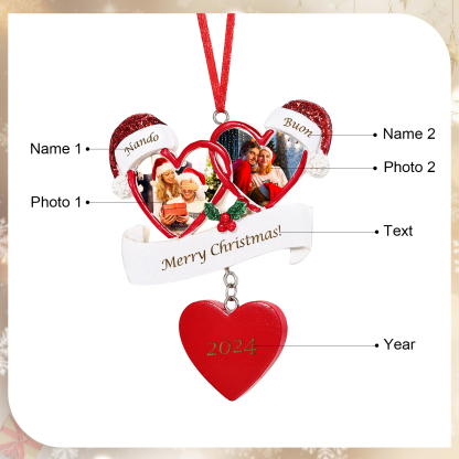 Decorazione Natalizia a Forma di Cuore Personalizzata - 2 Nomi, 2 Foto, Testo e Data - Regalo di Natale Famiglie/Coppie | Jessemade