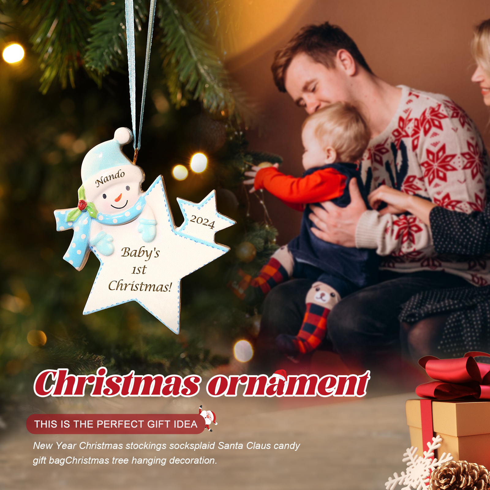 Decorazione Natalizia Personalizzata con Pupazzo di Neve - 1 Nome, 1 Testo e 1 Data Personalizzabili, 2 Colori - Regalo di Natale per Bambino | Jessemade