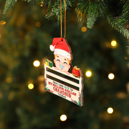 Decorazione Natalizia Personalizzata in Legno - Portafoglio di Personalizzare 1 Nomi e 1 Testo, Porta soldi Baby con Design Festivo, Regalo di Natale per Bambino | Jessemade