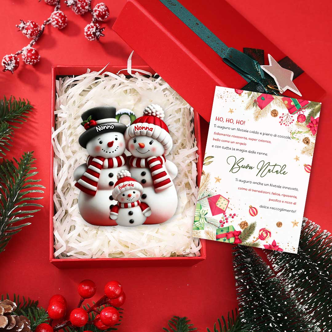 Decorazione per albero di Natale personalizzata con famiglia di pupazzi di neve