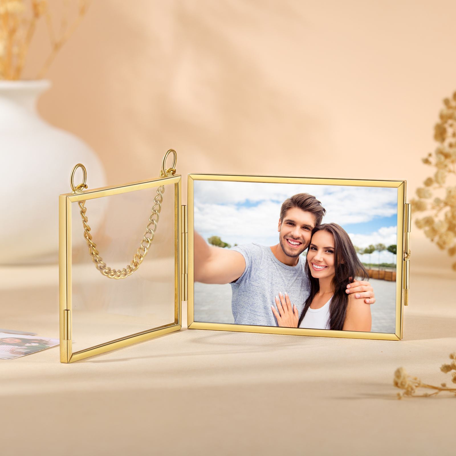 Cornice Personalizzata da Appendere con 1 Foto - Elegante Decorazione in Rame e Vetro in Formato Orizzontale o Verticale - Regalo di San Valentino per Lei/Lui | Jessemade