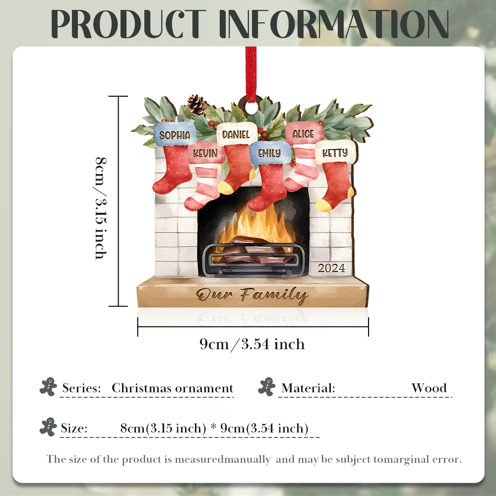 Decorazione Natalizia in Legno Personalizzata con 2-7 Nomi, 1 Testo e 1 Data – Regalo di Natale per Famiglia | Jessemade
