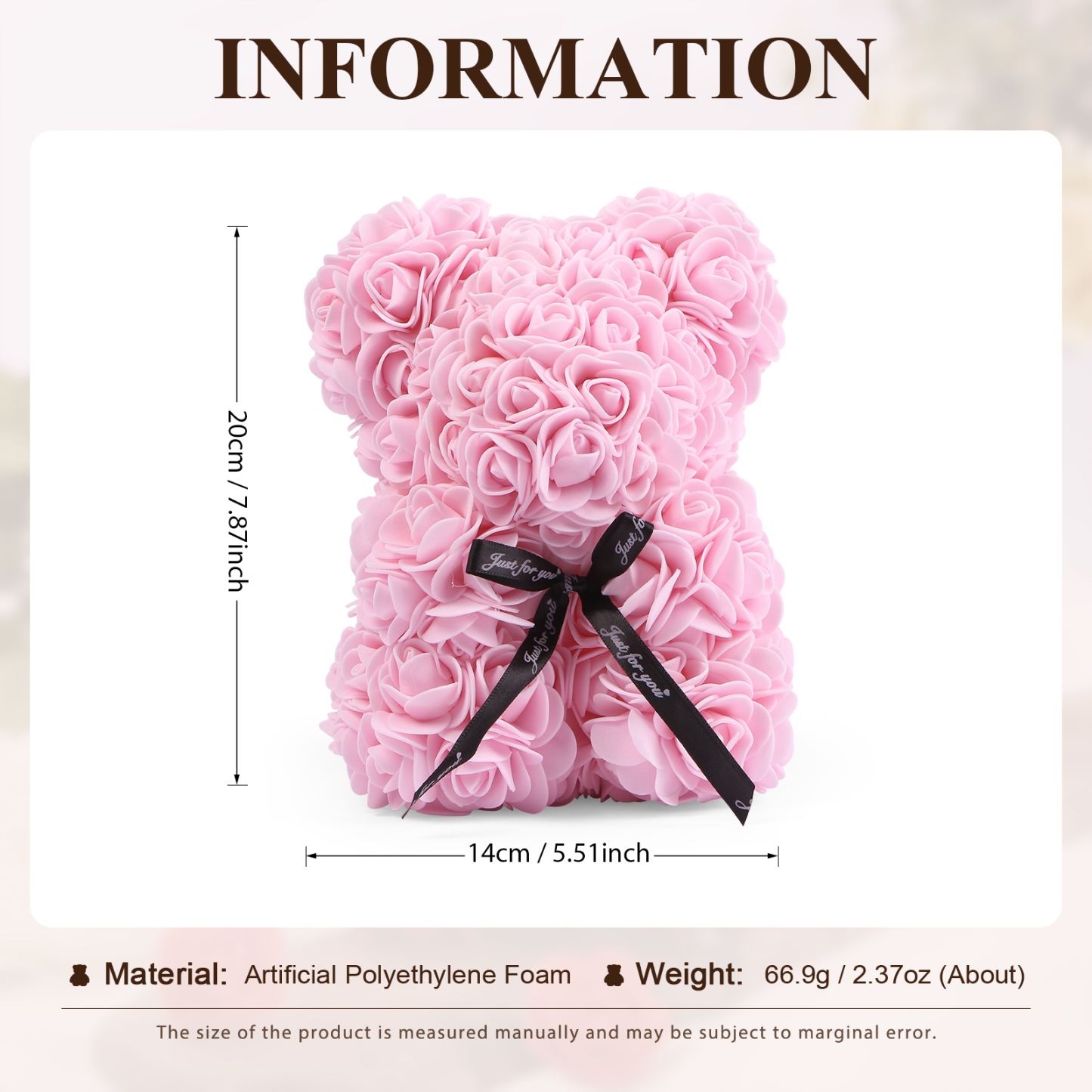 Orso di Rose Romantico - Decorazione per Coppie - Disponibile in Rosso e Rosa - Regalo di San Valentino per Lei | Jessemade